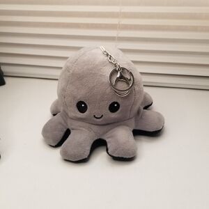 Reversible Gray & Black Happy/Sad Plush Octopus Keychain/ Toy App. 7 Inch Across